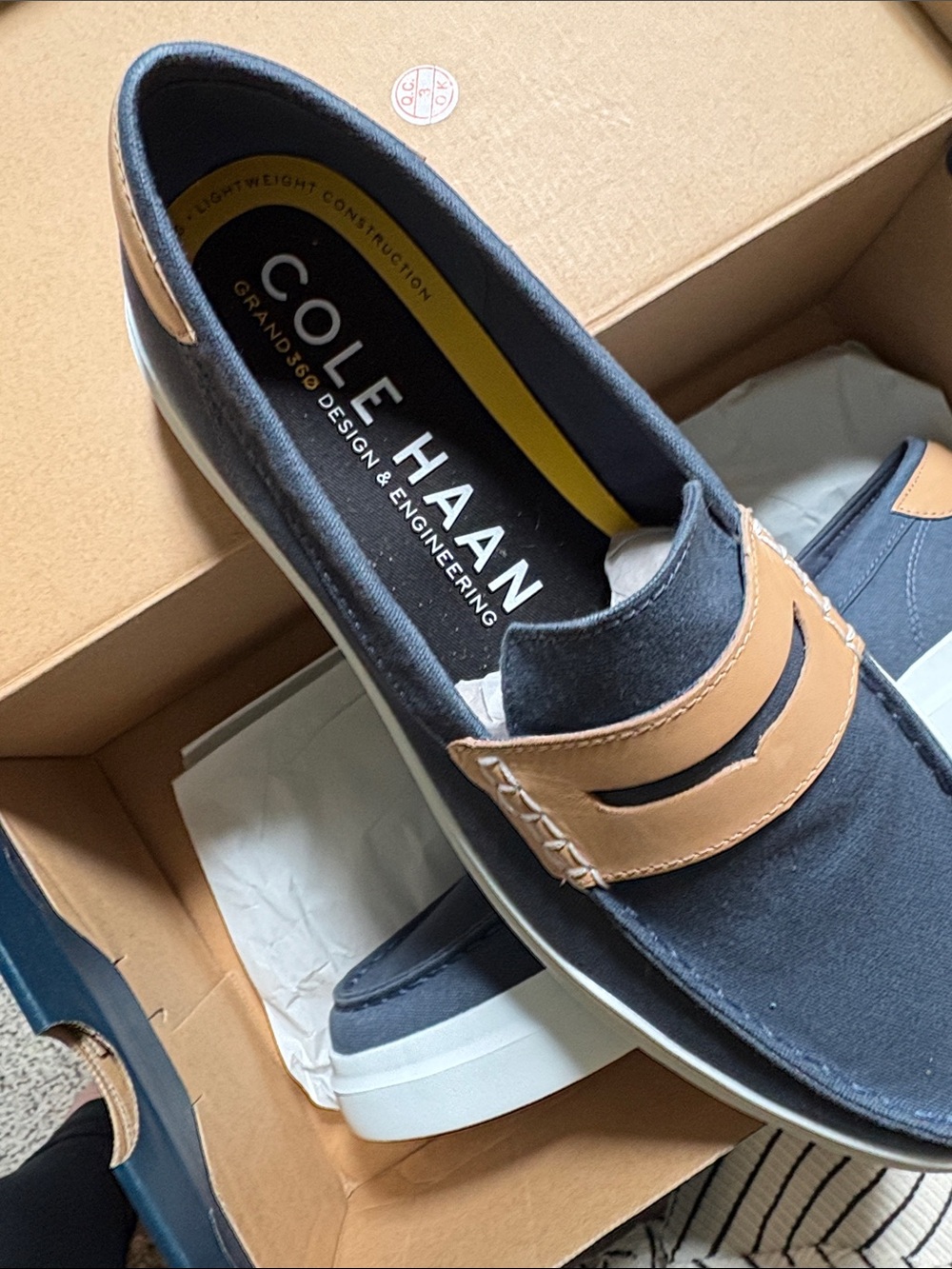 Cole Haan Navy and Tan Casual Slip-On Loafer